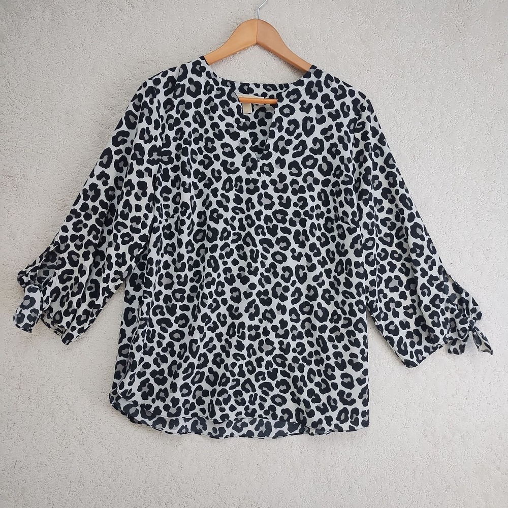 Michael Michael Kors Blouse Womens 1X Animal Print V-Neck Tie Sleeve Tunic